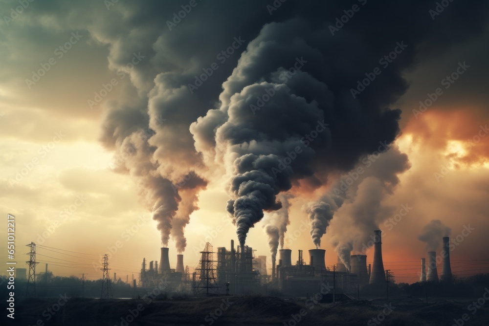 A factory emitting dark plumes of smoke into the sky, symbolizing industrial pollution and its impact on air quality.