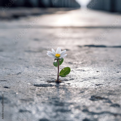 Flower Growing Through Crack in Ground © Custom Media