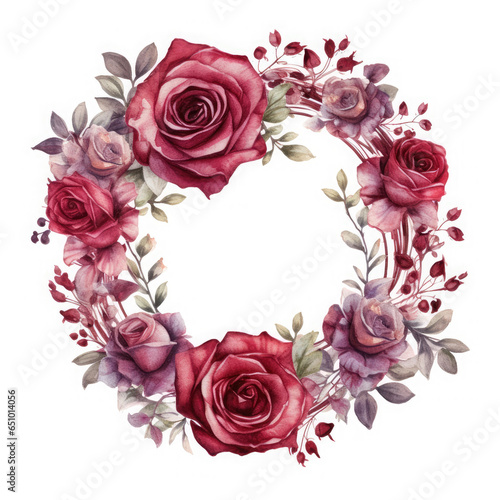 3d Illustration of Burgundy roses wreath  AI Generated