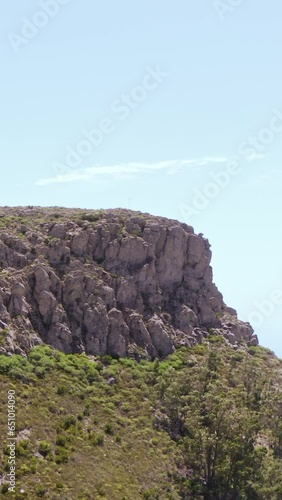 Flying drone aover a rock formation at La Gomera Island, Spain. photo