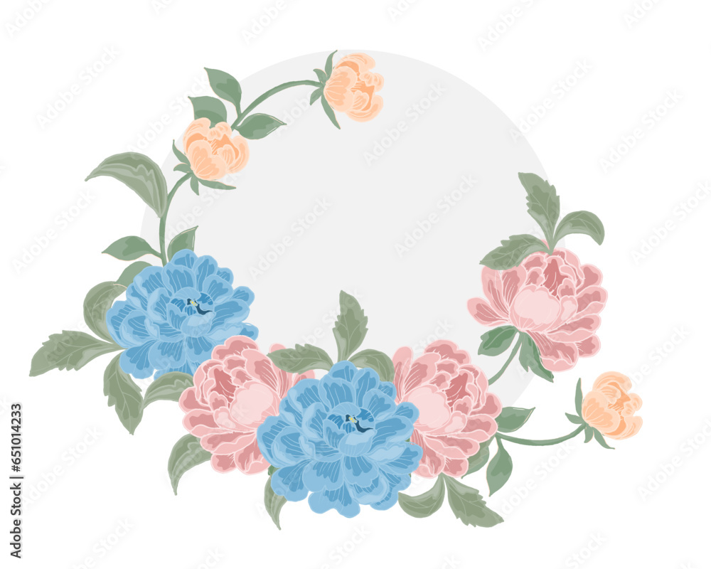 Hand Drawn Rose and Peony Flower Wreath