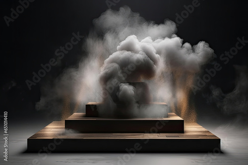 3d podium with smoke and dark color for product display with copy space