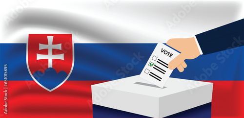 Slovakia voting in ballot box with realistic flag vector background