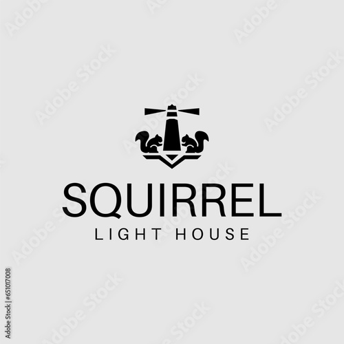 vector squirrel lighthouse logo icon vector illustration