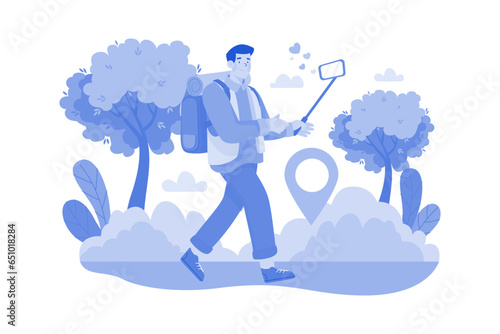 A travel vlogger captures footage of a new destination.