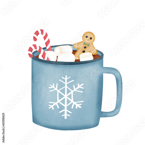Hot chocolate illustration. Watercolor style, Hand drawn