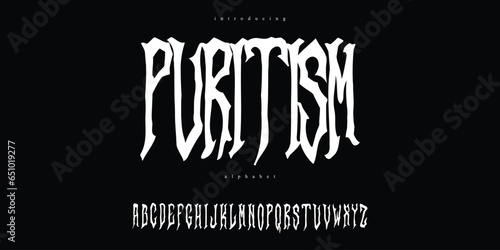 Metal, Underground, Black Metal, Rock music band's font alphabet typography typeface blackletter. Vector ABC editable