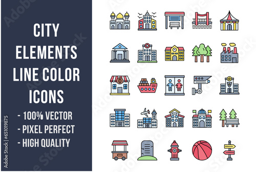 City Elements Flat Icons
