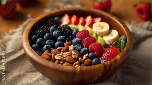 A healthy snack bowl with nuts and berries  AI Generated