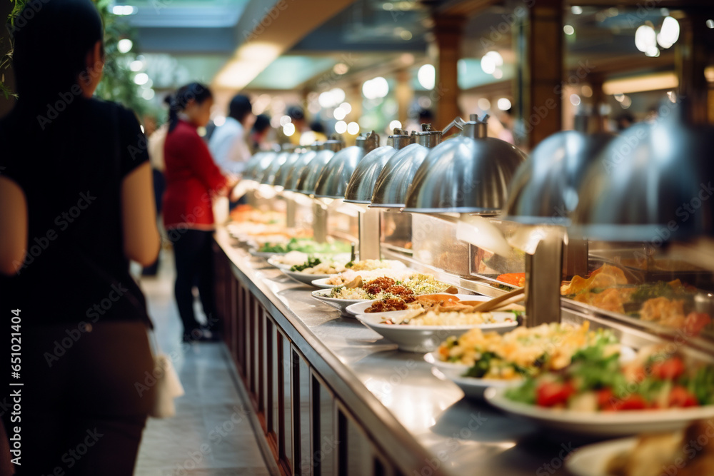 A Buffet Line With Plates Of Food On It