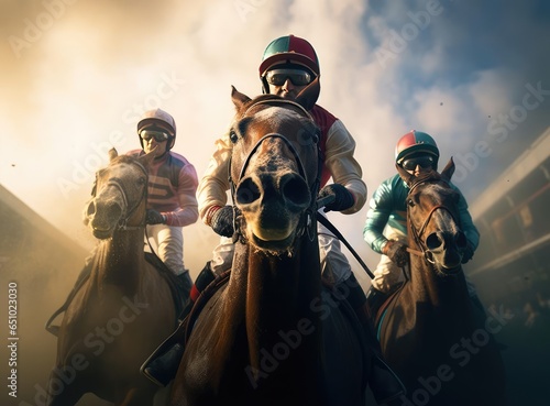 Fotografia A group of jockeys with horses