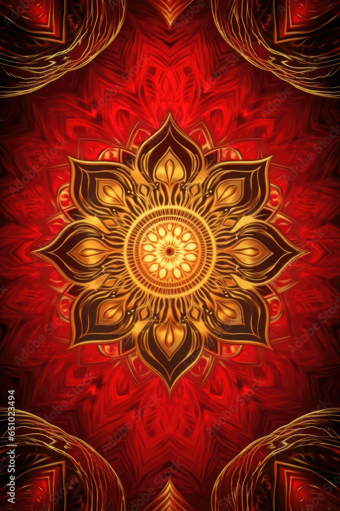 Fototapeta premium A red and gold background with a pattern of stars and lines, Generative AI