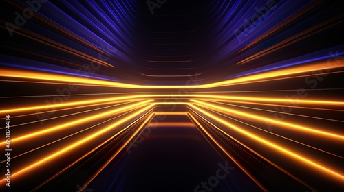 Abstract background with Horizontal golden neon & Blue lines background.