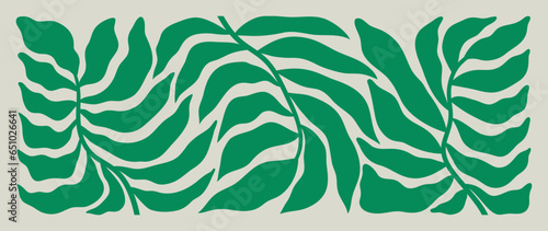 Abstract botanical art background vector. Natural hand drawn pattern design with leaves branch. Simple contemporary style illustrated Design for fabric, print, cover, banner, wallpaper.