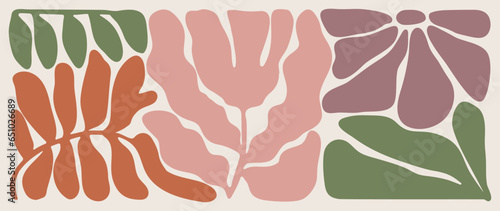 Abstract botanical art background vector. Natural hand drawn pattern design with leaves branch. Simple contemporary style illustrated Design for fabric, print, cover, banner, wallpaper.