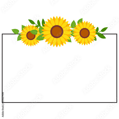 Fototapeta Naklejka Na Ścianę i Meble -  Sunflower border frame background. Sunflower template invitation greeting card.