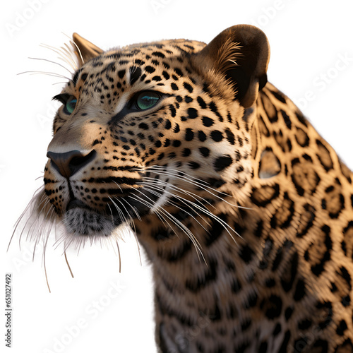 Close up of a leopard isolated on white background cutout