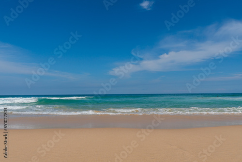 Nature view of beautiful tropical beach and sea in sunny day. Beach sea space aera