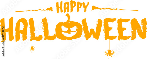 Happy Halloween text banner design template with scary halloween pumpkin isolated on white background. Halloween party lettering logo, label, sticker, poster and banner design