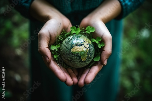 Hands Hold Green Planet photo