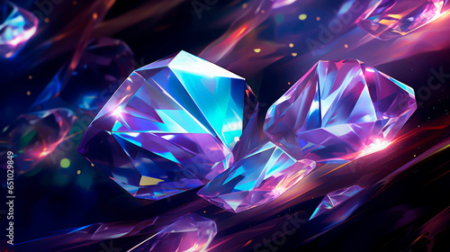 Crystals or gem stones in vibrant colors falling on a black background. Illustration of gems and precious stones, prefect concept of luxury and wealth. photo