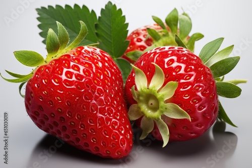 strawberry juicy splashed green leaves ,isolated white background,Generated with AI