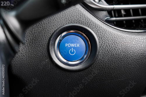 Close up engine car start button. Start stop engine modern new car button,Makes it easy to turn your auto mobile on and off. a key fob unique ,selective focus photo