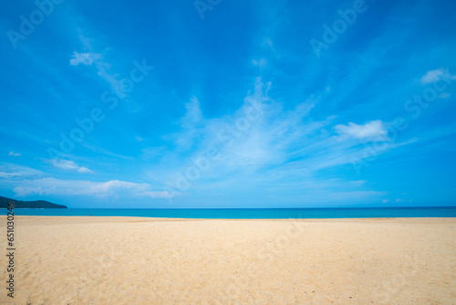 beach sea sand and sky. Landscape view of beach sea in summer day. Beach space area