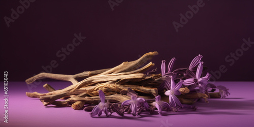 photo of licorice root purple background, generative ai