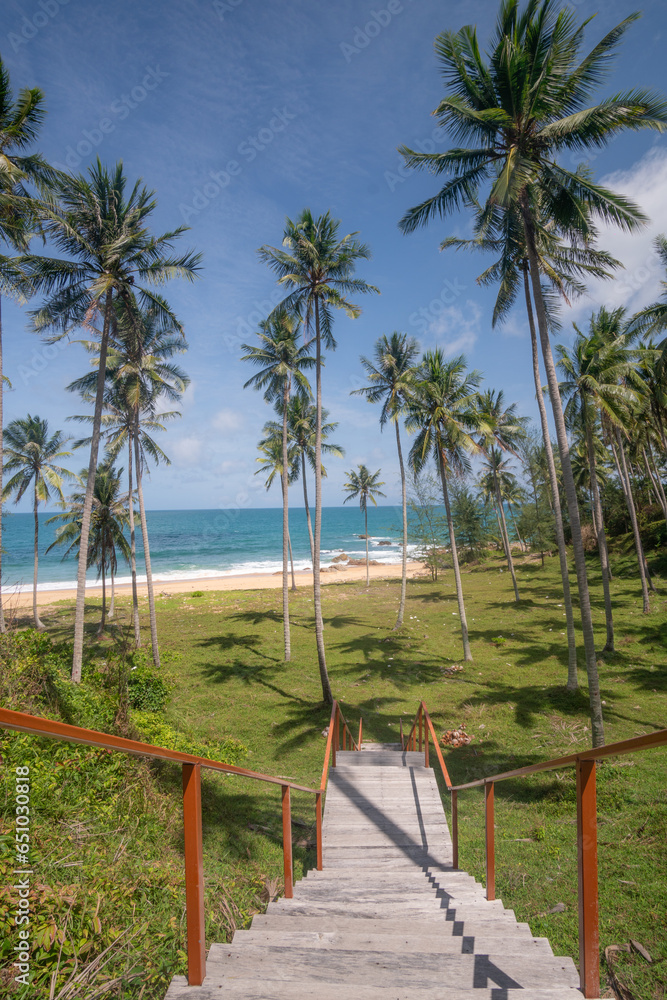 Fototapeta premium Blue sky with white sand and palm beach