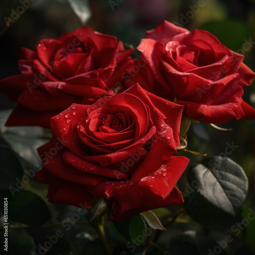 Red roses with raindrops