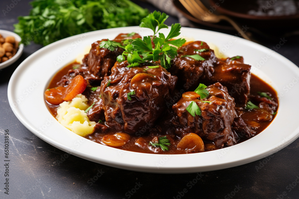 Oxtail Stew On White Plate Oxtail Stew On White Plate
