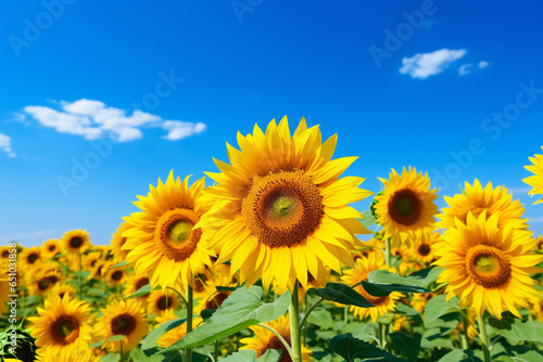 Sunflower Field Under Blue Sky . Сoncept Sunflowers In Nature, Majesty Of A Blue Sky, Photography Props And Settings, Creative Landscape Ideas