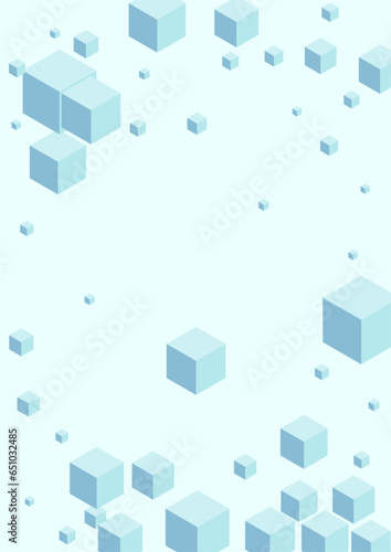 White Cube Background Blue Vector. Cubic Chaos Template. Monochrome Square Cover Texture. 3d Design. Blue-gray Perspective Block.