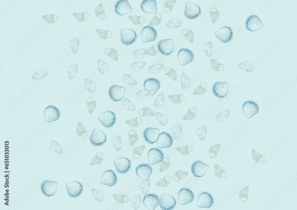 Navy Seashell Background Gray Vector. Starfish Maritime Set. Marine Texture. Blue Snail Pretty Illustration.