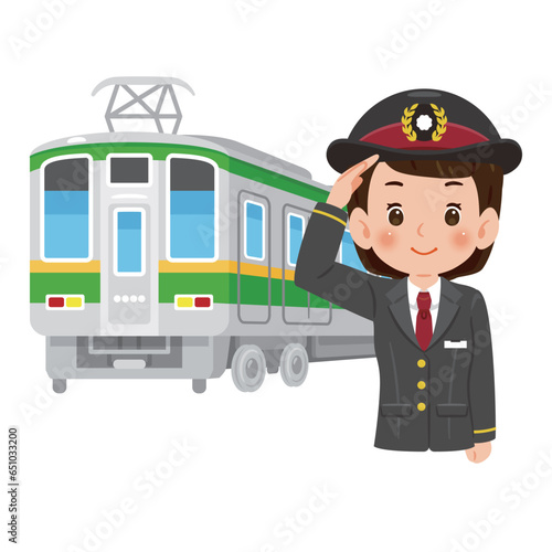 電車と運転士の女性　上半身