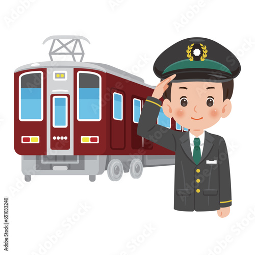電車と運転士の男性　上半身