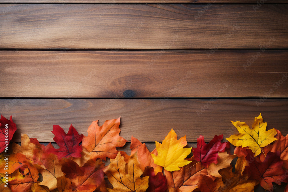 Obraz premium Wooden Table Against Backdrop Of Red And Yellow Fall Leaves Thanksgiving Day . Сoncept Thanksgiving Decorating Ideas, Thanksgiving Tablescapes, Fall Home Decorating, Wood Furniture Trends