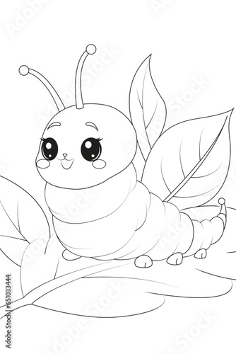 Coloring page a fuzzy caterpillar inching along a leaf