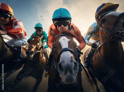 Photo A group of jockeys with horses