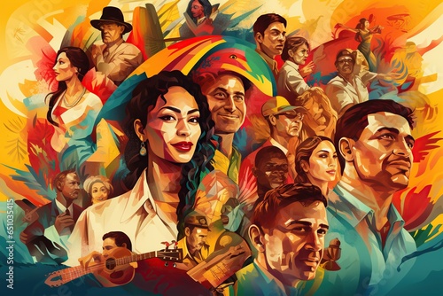 Month of Hispanic Heritage, representing cultural heritage Hispanic people, flags, art,Generated with AI