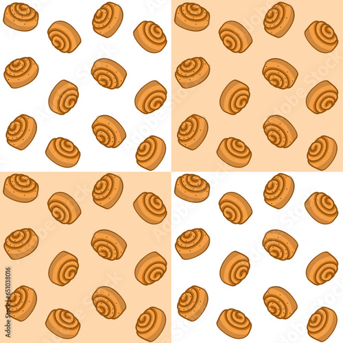 Cinnamon roll seamless pattern background on white and brown checkered background, abstract pattern background