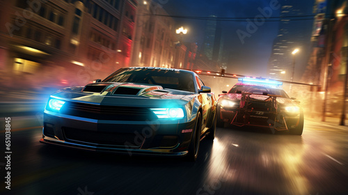 "High-Speed Pursuit": Freeze the action as officers pursue a suspect through city streets. © Julia