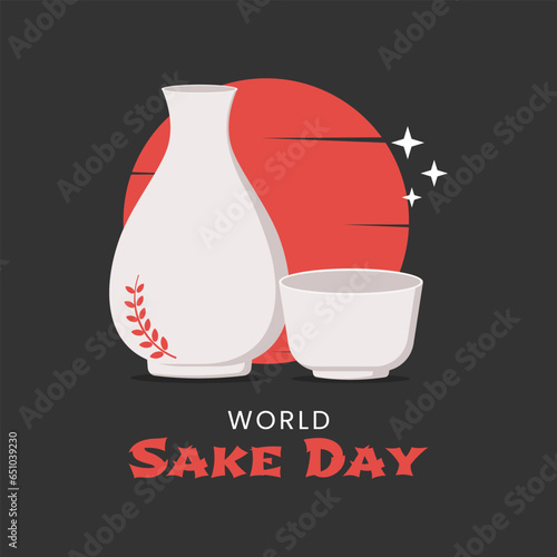 Vector Graphic of Japanese sake bottles and glasses suitable for World Sake Day