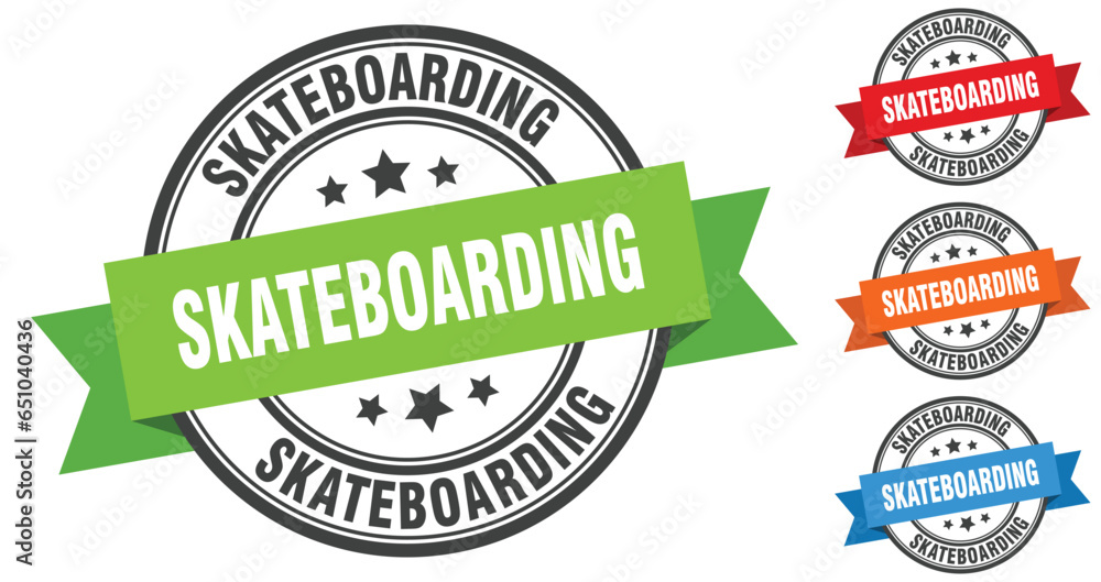 Obraz premium skateboarding stamp. round band sign set. label