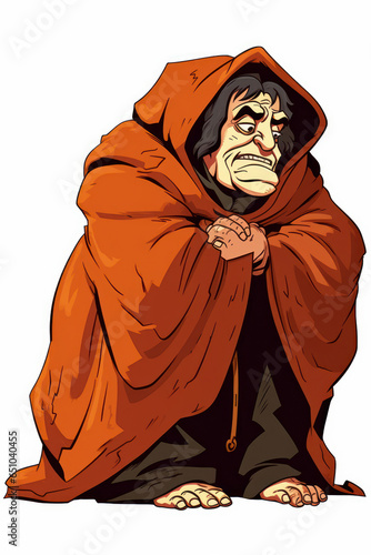 Caricature of one of the Hunchback of Notre Dame. halloween illustration. Generative AI.