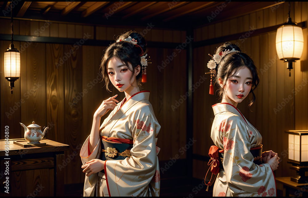 elegant girls in a classic traditional dress Japanese kimono elegant girls in a classic traditional dress Japanese kimono