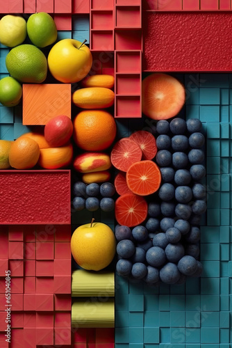 Creative flat lay composition of various fruits  Generative AI