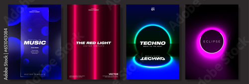 Neon Poster Templates. Glowing LED background poster theme. Perfect for nightlife, music, dj, electric, digital, festivals, clubs, party.  Vector Illustration. 