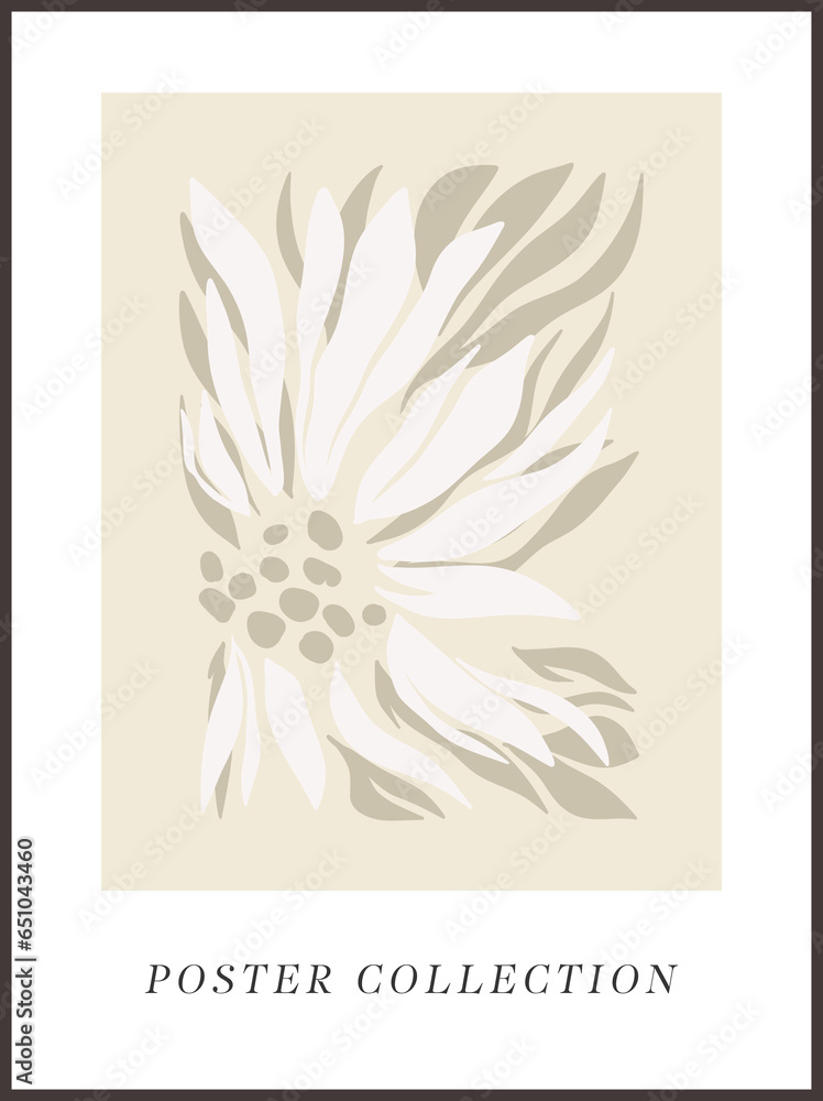 Abstract groovy floral poster Y2K. Modern trendy minimalist style. Hand drawn for wallpaper, wall decor, fabric, postcard, cover, template, banner.